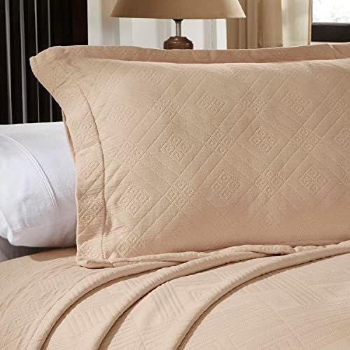 Superior 100 Cotton Geometric Fret Bedspread Set Queen Bisque