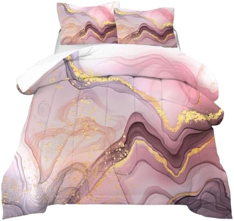 VTKON Pink Marble Comforter Set King