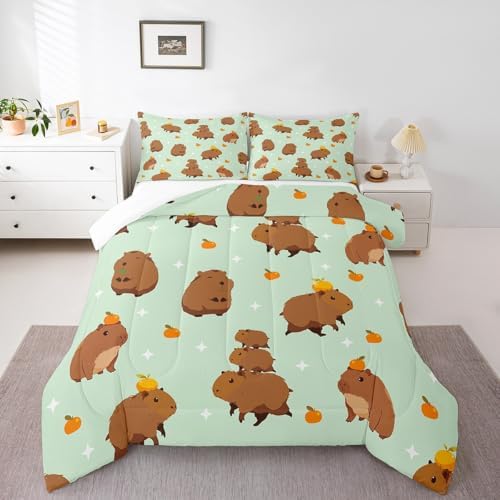 Erosebridal Light Green Capybara Comforter Set for Kids