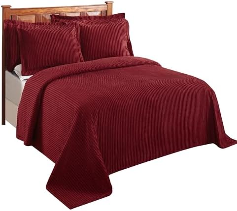 Better Trends Chenille Bedspread Set Burgundy 96x110 with 2 Shams