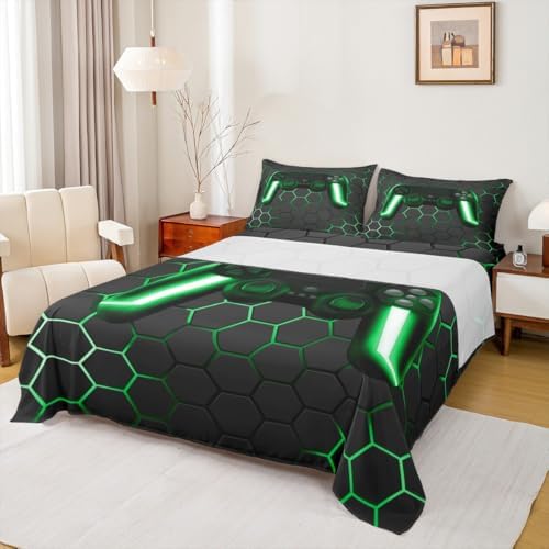 Game Bed Sheets for Boys Queen Size Set Neon Lights