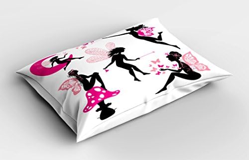Ambesonne Tale Pillow Sham - Girl Silhouettes on Moon Mushroom