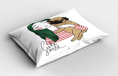 Ambesonne Pug Pillow Sham - Forest Green Pale Brown 30 x 20