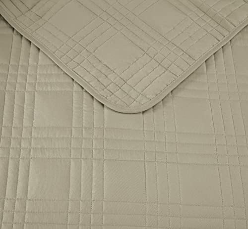 Chezmoi Collection Kingston Queen Size Bedspread Set 3-Piece Khaki Microfiber