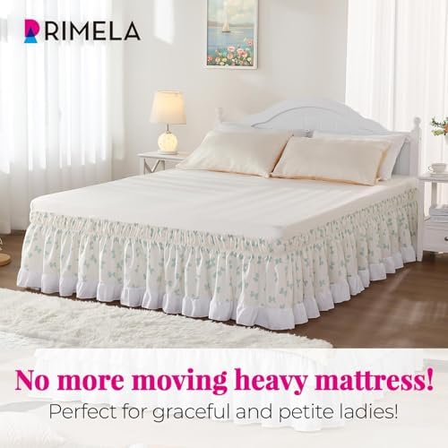 RIMELA White Elastic Bed Skirt Queen Size 14 Inch Drop