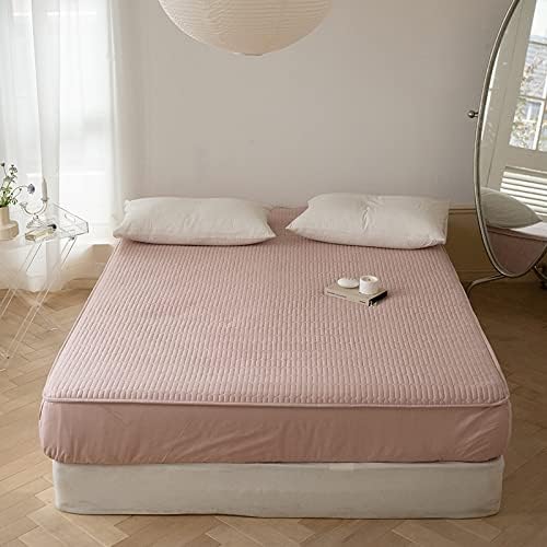 FCLDESHOP Queen Fitted Sheet Quilted Non-Slip Deep Pocket Pink 120x200cm