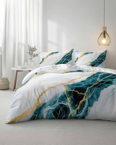 ZOE GARDEN Marble Turquoise Queen Duvet Cover Set