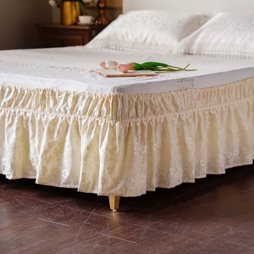 ARTABLE Elegant Lace Bed Skirt with Elastic and Adjustable Belts