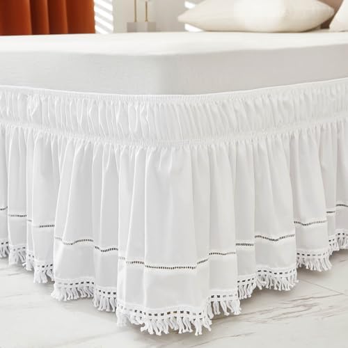 Ruffled Embroidered Tassel Bed Skirt 16 Inch Drop Twin Size