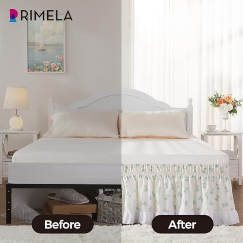 RIMELA White Elastic Bed Skirt Queen Size 14 Inch Drop