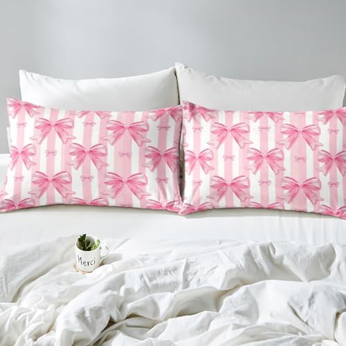 Feelyou Pink Bowknot Fitted Sheet Set Queen Size