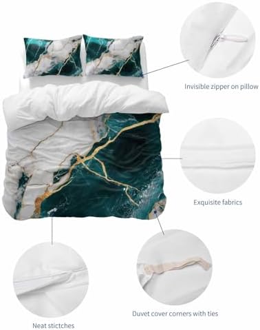 ZOE GARDEN Marble Turquoise Queen Duvet Cover Set 1