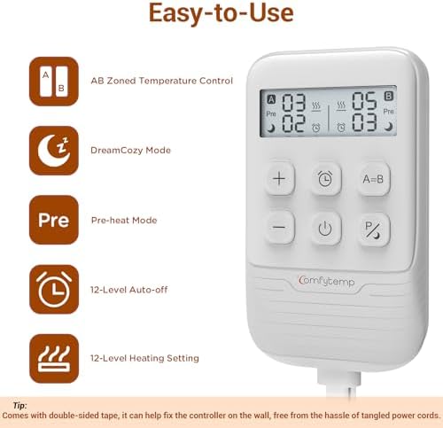 Comfytemp Heated Mattress Pad Queen - Dual Zone Control Smart Downshift