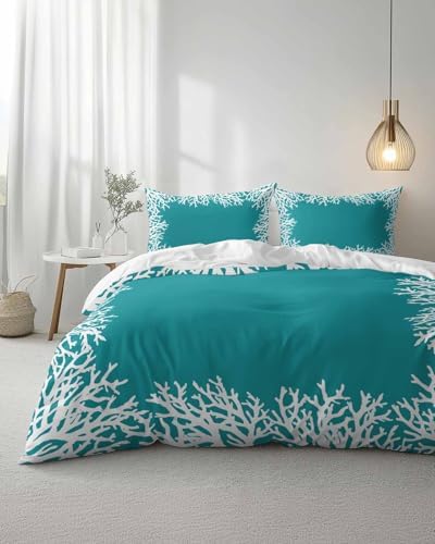 ZOE GARDEN Auqa Coastal Coral Duvet Cover Set