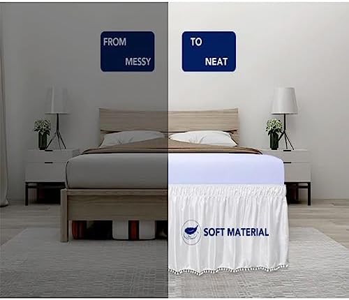 Hiseng 15 Inch Drop Bed Skirt - White Adjustable Elastic