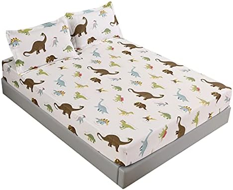 MAG 3PCS White Dinosaur Queen Bedding Sheet Set