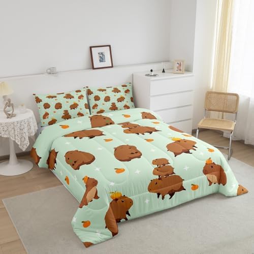 Erosebridal Light Green Capybara Comforter Set for Kids