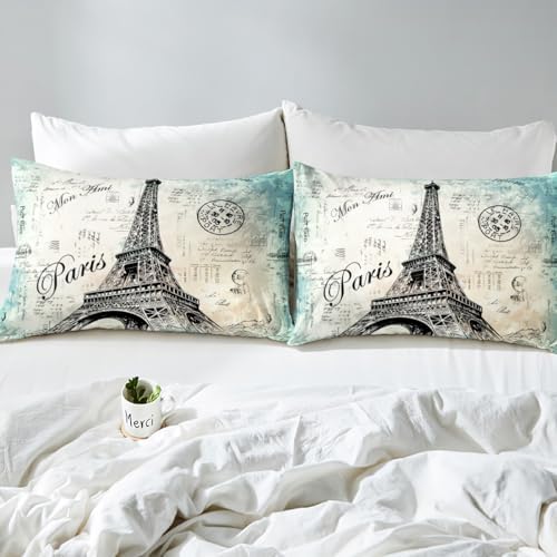 Feelyou Eiffel Tower Fitted Sheet Bedding Set Queen Size