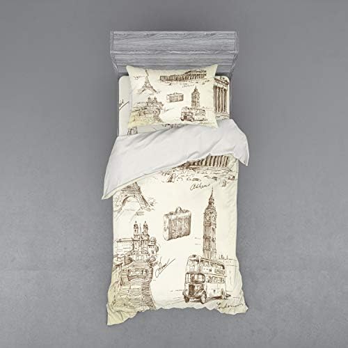 Ambesonne Travel Duvet Cover Set 3 Piece Twin Size Brown Cream