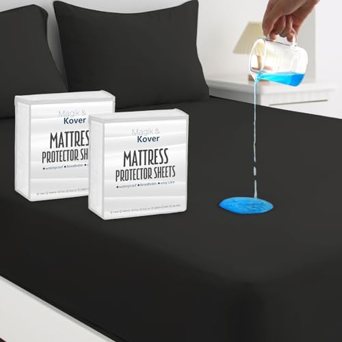 Magik Kover 2 Pack Waterproof Mattress Covers for Double Bed Black