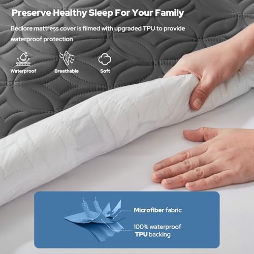 BEDLORE Waterproof Mattress Protector Full Size 6-15 Depth Gray