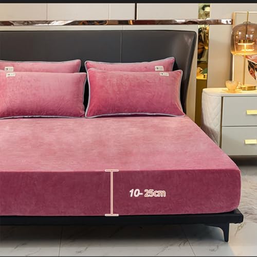 Soft Velvet Fitted Sheet with Elastic Bands for 160x200cm DarkPink Bed