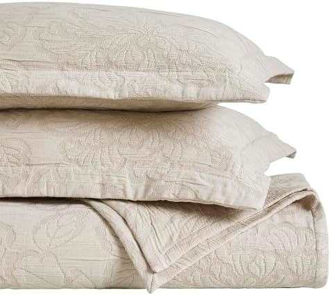 Superior 3 Piece Cotton Bedspread Set - Hibiscus Collection Beige California King