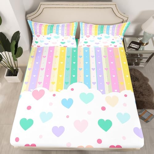 Feelyou Rainbow Heart Sheet Set 4Pcs Queen Size