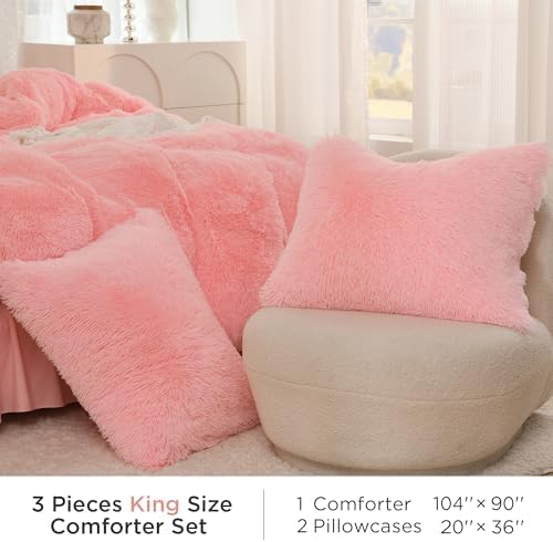Litanika Fluffy Pink Comforter Set King 3 Pieces