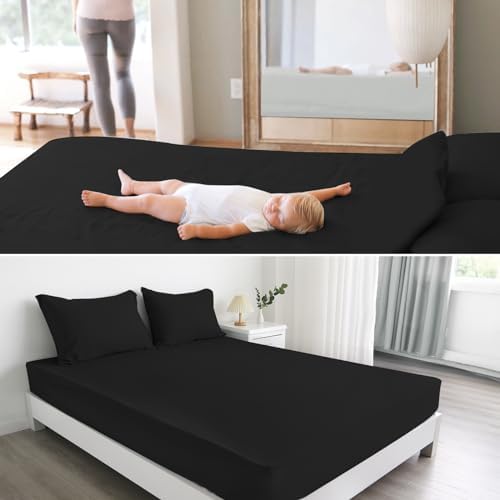 Magik Kover 2 Pack Waterproof Mattress Covers for Double Bed Black