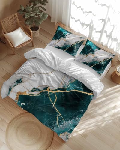 ZOE GARDEN Marble Turquoise Queen Duvet Cover Set 1