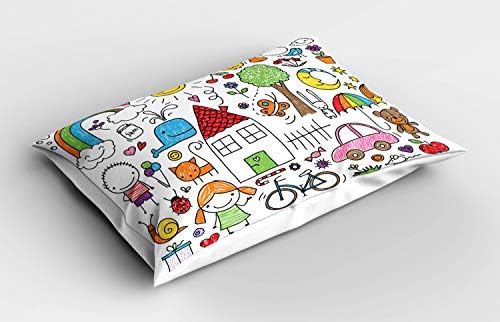 Ambesonne Cartoon Pillow Sham 30 x 20 Multicolor