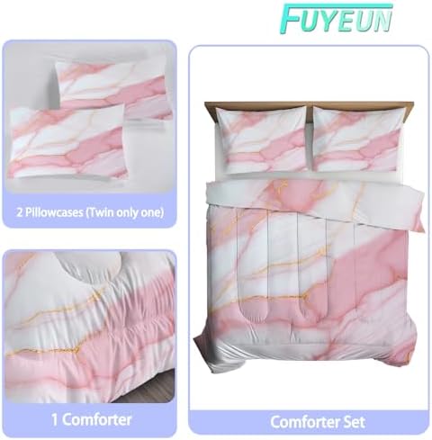 Pink Marble Comforter Set Twin Size for Girls 1