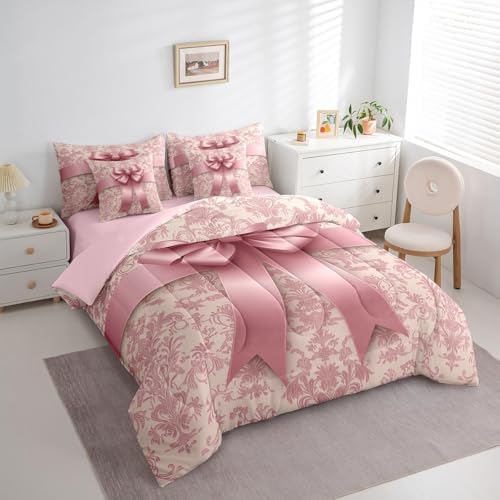 Erosebridal Pink Bowknot 7-Piece Comforter Set