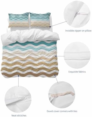 ZOE GARDEN Turquoise Stripes Duvet Cover Set 3 Piece Full Size