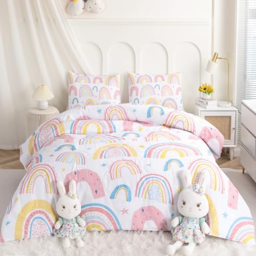 BEDMUST Girls Rainbow Comforter Set 3PCS 1