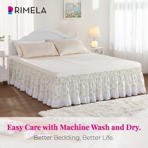 RIMELA White Elastic Bed Skirt Queen Size 14 Inch Drop