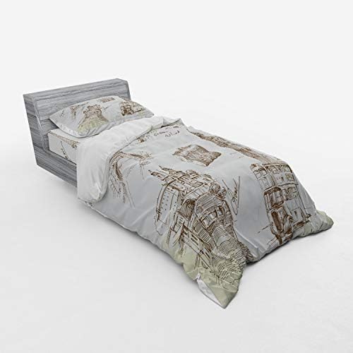 Ambesonne Travel Duvet Cover Set 3 Piece Twin Size Brown Cream