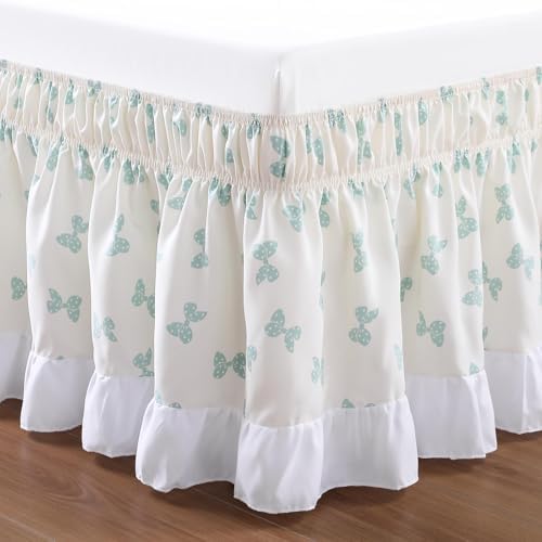 RIMELA White Elastic Bed Skirt Queen Size 14 Inch Drop