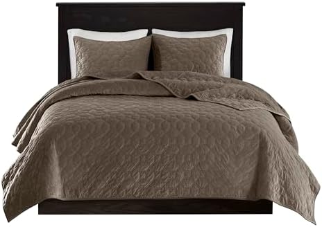 Madison Park Harper Velvet Quilt Set - 3 Piece Taupe FullQueen