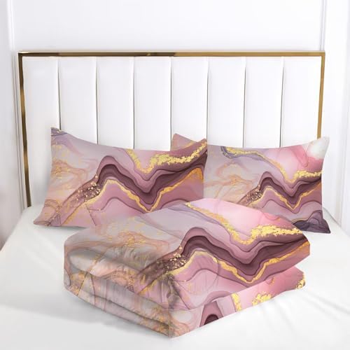 VTKON Pink Marble Comforter Set King