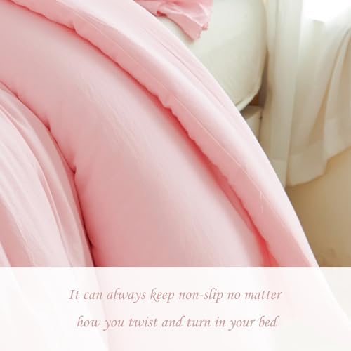 PERFEMET Pink Ruffle Comforter Set Full Size 3 Pieces