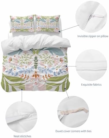 ZOE GARDEN Boho Green Flower Bed Duvet Cover Set