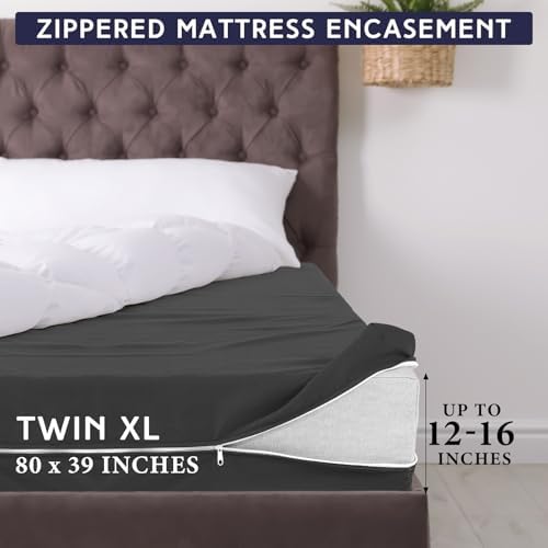 Dark Gray Zippered Mattress Protector Twin XL 12-16in