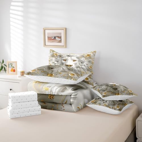 Manfei Wild Lion Comforter Set 7 Piece King Size