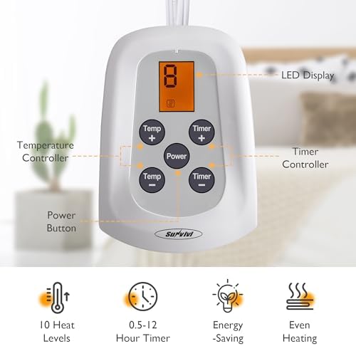 Sunvivi Twin Heated Mattress Pad with 12-Hour Timer 10 Heat Settings