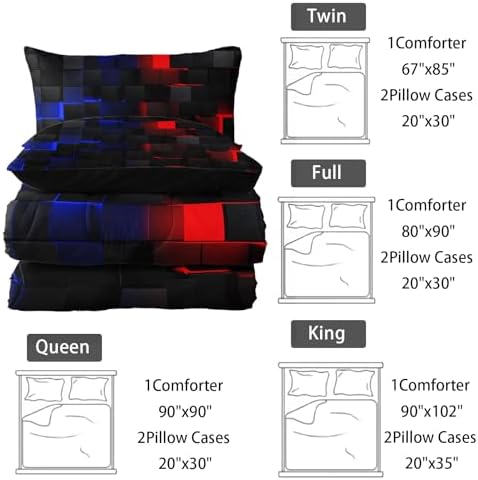 Nttopship Red Blue Checkered Comforter Set King 3PCS