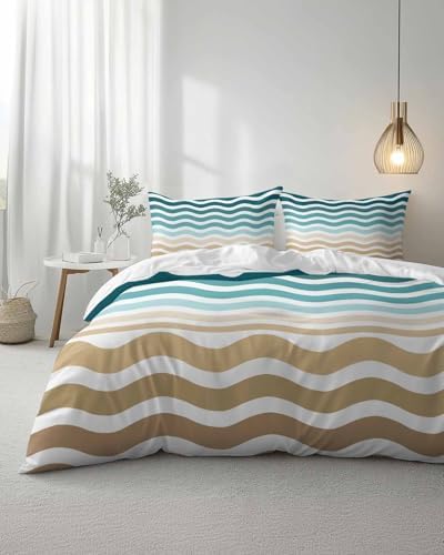 ZOE GARDEN Turquoise Stripes Duvet Cover Set 3 Piece Full Size