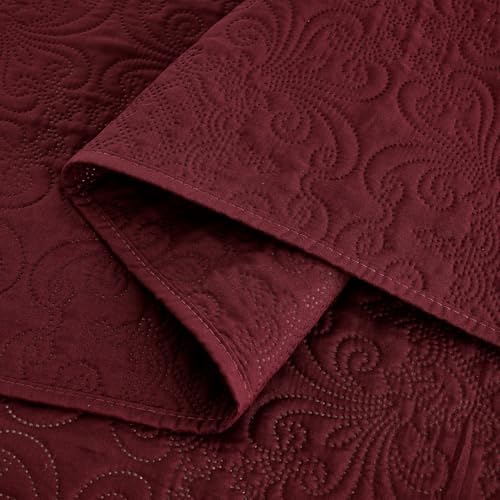 Chezmoi Collection Luca Bedspread Set King Size Burgundy