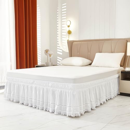White Bed Skirt with 16 Inch Drop and Dust Ruffle